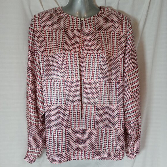 Vintage Blouse Shirt Highland Queen Made Hong Kong Tartan Red Blue Size 16 XL - Picture 2 of 14